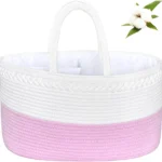 Multifunctional Diaper Caddy Organizer – White & Soft Pink